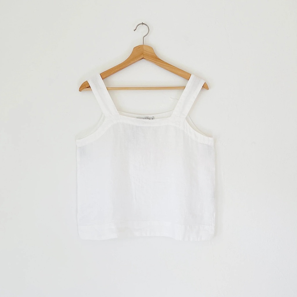 cut loose White Linen Square-Strap Tank